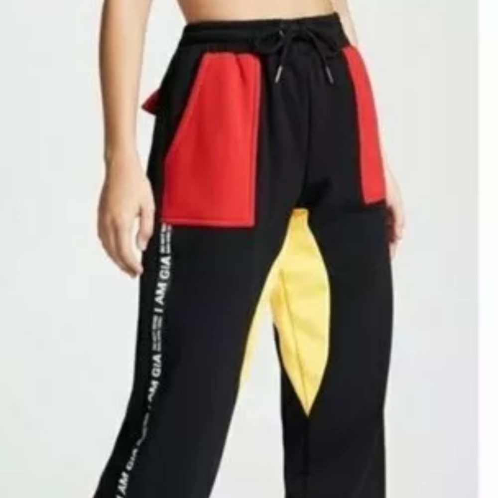 I.AM.GIA Black Red Yellow Color Block High Rise Jogger Sweatpants Womens Sz SM